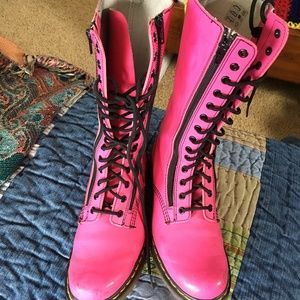 Hot pink Dr. Martens zip up boots
